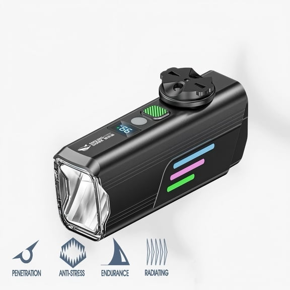 Smiling Shark Bicycle Headlight, Rechargeable Bike Light with Digital Power Indicator, Waterproof Cycling Front Light with 4 Light Modes, Long-Lasting Safety Light for Night Commuting & Trail Riding