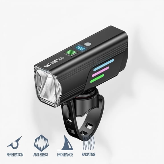 Smiling Shark Bicycle Headlight, Rechargeable Bike Light with Digital Power Indicator, Waterproof Cycling Front Light with 4 Light Modes, Long-Lasting Safety Light for Night Commuting & Trail Riding