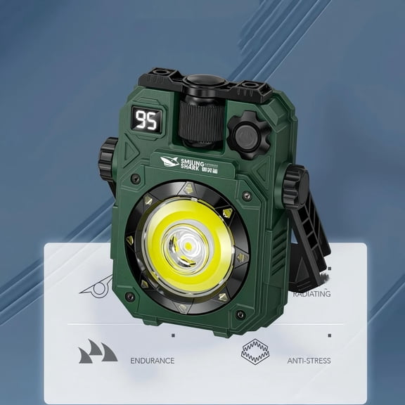 Smiling Shark Rechargeable LED Work Light, Digital Display, Waterproof, Portable Tactical Flashlight with Magnetic Base for Camping, Emergency, Home & Outdoor Use