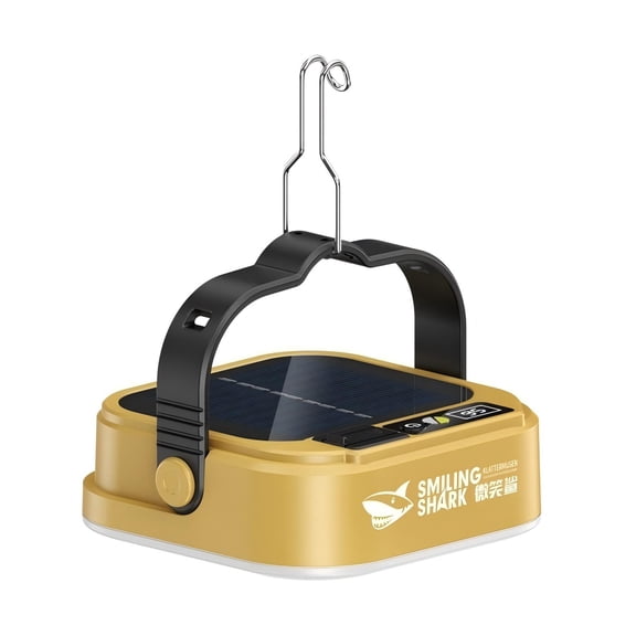 Smiling Shark Solar LED Camping Lantern, Rechargeable Portable Tent Light with Hanging Hook, Multi-Mode Emergency Light for Outdoor, Hiking, Hurricane, Power Outage, Waterproof