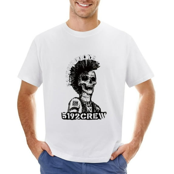 Smiling Skull Wearing Punk Outfit Men’s Graphic T-shirt Vintage Short Sleeve Sport Tee White 3XL