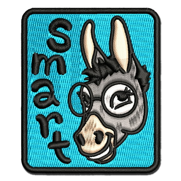 Smiling Smart Donkey with Glasses Applique Multi-Color Embroidered Hook & Loop Patch - 2.0 Inch Mini