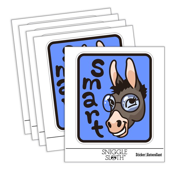 Smiling Smart Donkey with Glasses Car Window Bumper Water Bottle Phone Tablet Laptop Waterproof Vinyl Decal Sticker Set 5-Pack - Gloss Finish - 2.0"