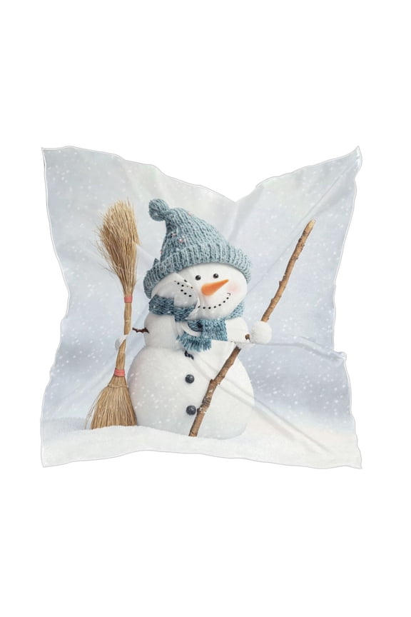 Smiling Snowman Square Silk Scarf, 23.6223.62in Polyester Simulated Silk Satin Scarf Tops for Women Head Wraps Shirt Bandana Curly Hair Tie Headband Headscarf