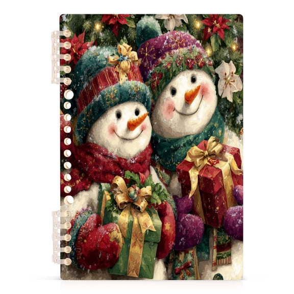 Smiling Snowmen Notebook College Horizontal Grid Paper Ink Spill Resistant Water Resistant Cover 8.3x5.7x0.4in