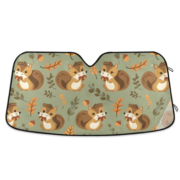 Smiling Squirrel with Acorns Car Windshield Sun Shade Foldable Car Front Window Visor Heat and UV Protection 53x23.5
