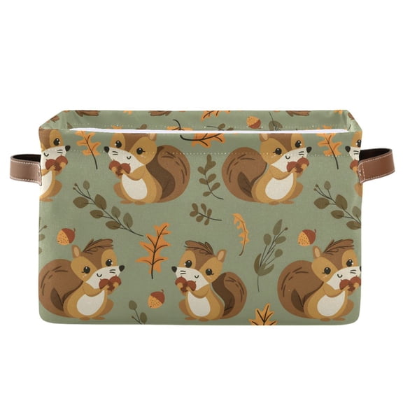 Smiling Squirrel with Acorns Storage Bins with Handle Fabric Organizer Basket Foldable Box 1 Pack 14.2x10.2x8.3