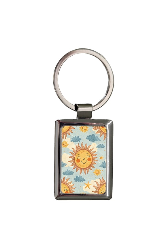 Smiling Sun Background Metal Rectangle Keychain
