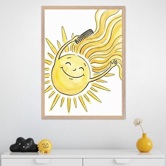 Smiling Sun Character Cartoon Wall Art Whimsical Sun Decor Happy Sun Unframed Paper Print