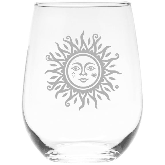 C&M Personal Gifts 17 oz Smiling Sun Design Stemless Wine Glass - Celestial Sun