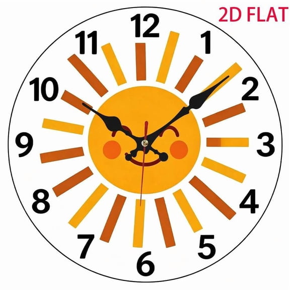 Smiling Sun Face Wall Clock, Colorful Sunburst Silent Non Ticking Round Wall Clock,