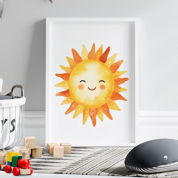 Smiling Sun Minimal Wall Art Sunshine Quote Decor, Stretched Canvas Size 12x18
