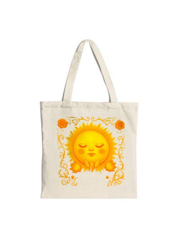 Smiling Sun Tote Bag - Vibrant floral patterns with a peaceful sun design perfect for shopping travel and parties