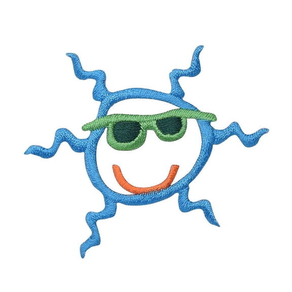 Smiling Sun with Sunglasses - Blue - Embroidered Patch/Iron on Applique