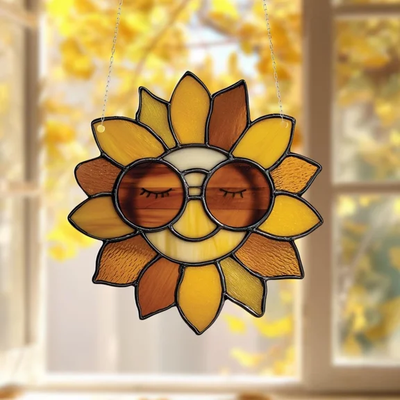 Smiling Sunflower Acrylic Suncatcher Window Hanging Boho Summer Home Decor