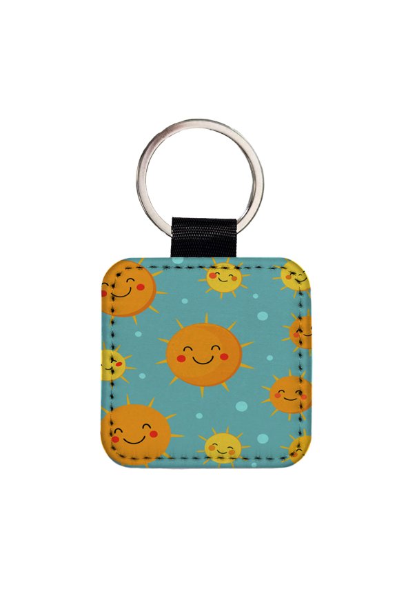 Smiling Suns Cute Faux Leather Square Keychain