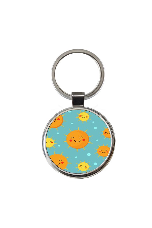 Smiling Suns Cute Metal Round Keychain