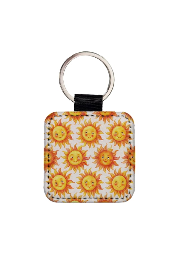 Smiling Suns Watercolor Faux Leather Square Keychain