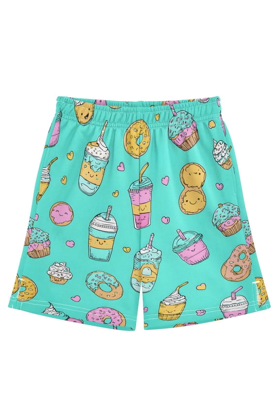 Smiling Sweets Pattern Athletic Shorts Breathable with Comfort Fit Drawstring Casual Sweatshorts Large