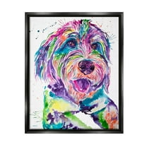 Smiling Terrier Modern Vivid Dog Animals & Insects Graphic Art Jet Black Framed Art Print Wall Art