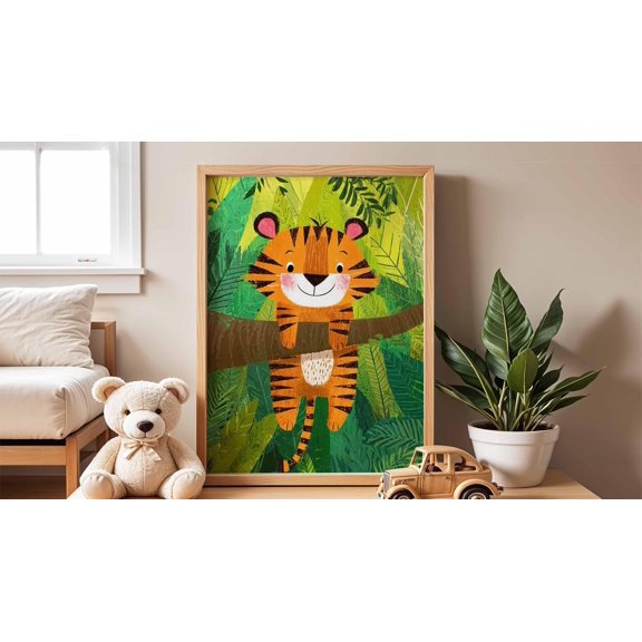 Smiling Tiger Nursery Print, Jungle Animal Kids Room Decor, Poster Only