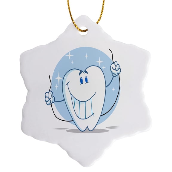 3drose, Smiling Tooth Cartoon Character Always Floss, 3 inch Snowflake Porcelain Ornament