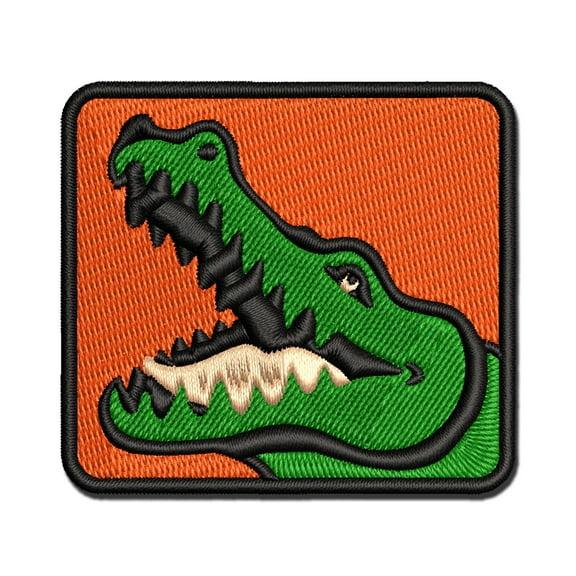 Smiling Toothy Crocodile Alligator Chomp Applique Multi-Color Embroidered Hook & Loop Patch - 3 Inch Medium