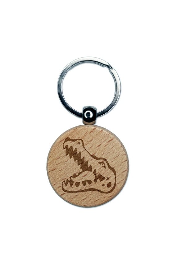 Smiling Toothy Crocodile Alligator Chomp Round Keychain Charm Tag - Engraved Wood