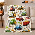 thumbnail image 1 of Smiling Tractors with Barns and Hay Bales, Playful Cartoon Style for Tractor Lovers, Cozy Farm Vehicle Scene, Flannel Blanket for Kids Room and Playroom, Birthday Gift and Farm Home Decor, 1 of 9