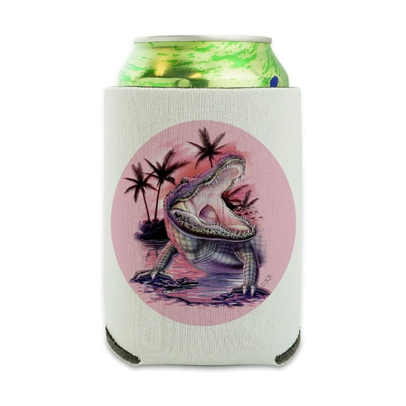 Smiling Tropical Alligator Palm Trees Can Cooler - Drink Sleeve Hugger Collapsible Insulator - Beverage Insulated Holder