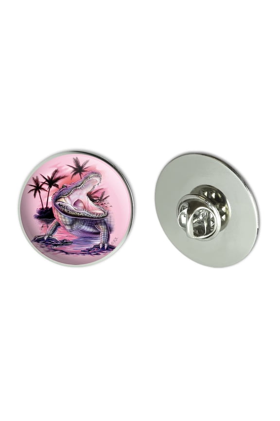 Smiling Tropical Alligator Palm Trees Metal 1.1" Tie Tack Hat Lapel Pin Pinback