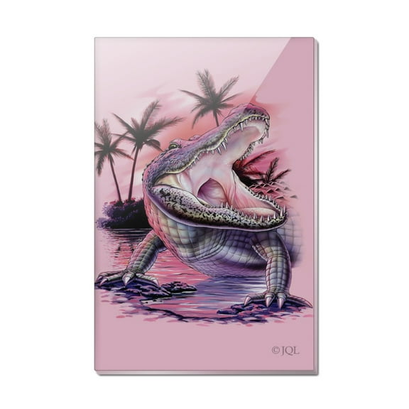 Smiling Tropical Alligator Palm Trees Rectangle Acrylic Fridge Refrigerator Magnet