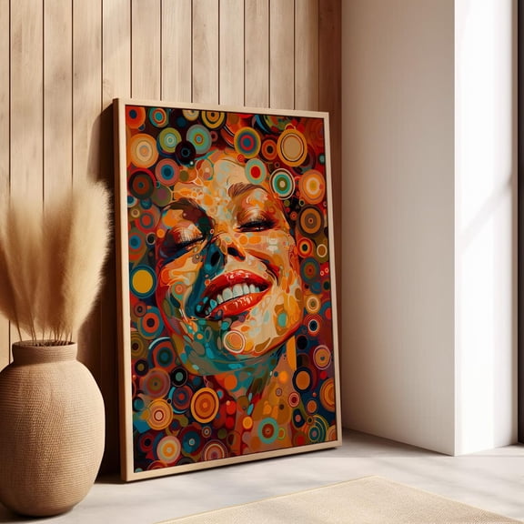 Smiling Woman Abstract Expressionism Poster, Vibrant Colorful, Feminine, Female Portrait, Modern Living Room And Office Decor