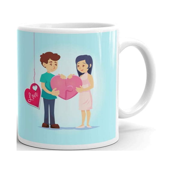 Smiling Young Man And Woman Lovingly Put Together Coffee Tea Ceramic Mug Office Work Cup Gift 15 oz