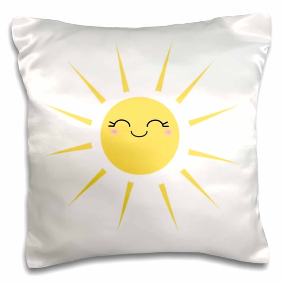 3dRose, Smiling happy sun - cute kawaii yellow sunny smiling face - summery sunshine on white - sweet summer, 16x16 inch Pillow Case