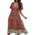 thumbnail image 1 of Smilkoo Bohemian Beach Midi Dress Women's Print Button Ruffle Sleeve Dress, 1 of 5