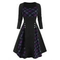 thumbnail image 1 of Smilkoo Christmas Plaid Dress Long Sleeve Fashionable Stitching Square Neck Check Print Casual Waist Dress, 1 of 3