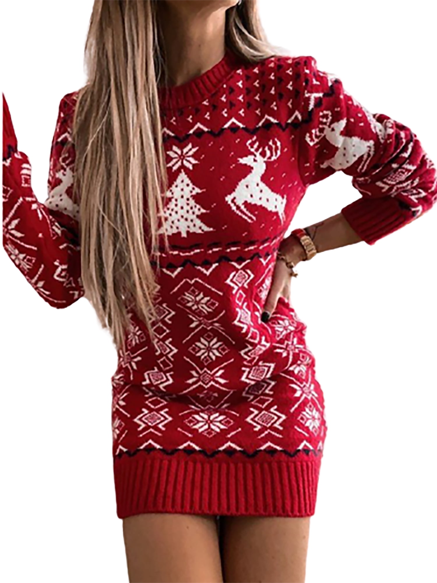 white christmas dresses Christmas Tree Round Neck Sweater Dress – Charming Charlie main image 0