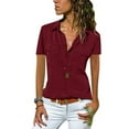 thumbnail image 1 of Smilkoo Ladies Pocket Casual Solid Short Sleeve Top Women's Collared T-Shirt, 1 of 3