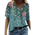 thumbnail image 1 of Smilkoo Summer New Short Sleeve V-Neck Floral Print Casual Soft Fashiobable T-Shirt Top, 1 of 2