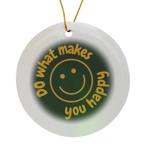 3drose, Smilling Emoji with Text of Do What Makes You Happy, Circle Porcelain Ornament