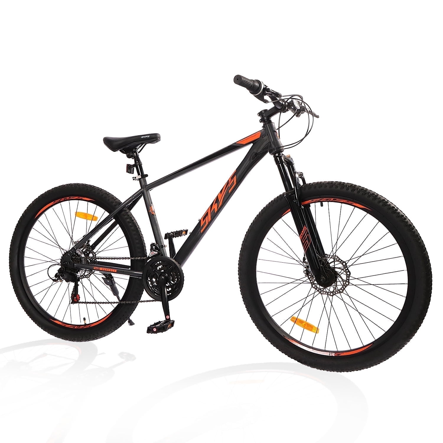 SmiloSprk Mountain Bike, 27.5 inch Outdoor Cycling Bike,21-Speed/High-Carbon Steel/Dual Full Suspension, Adjustable Ergonomic Seat for Men Women Adult,Grey