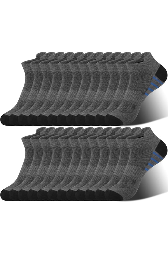 12 Pairs Mens Ankle Socks Athletic Running Men's Socks Value Pack, Gray