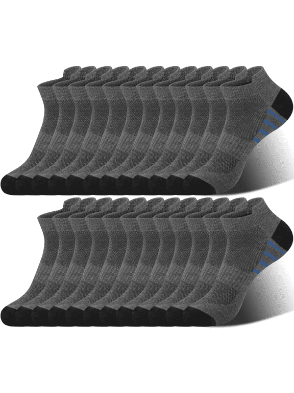 12 Pairs Mens Ankle Socks Athletic Running Men's Socks Value Pack, Gray