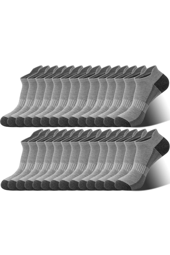 14 Pair Mens Ankle Running Socks Low Cut Breathable Cushioned Athletic Grey Socks Size 6-12