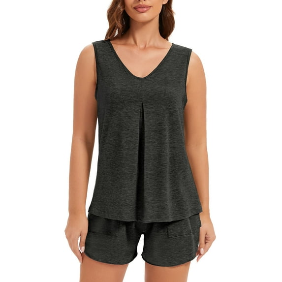 Smilooen pajamas set for woman short sleeve for woman 2 piece V Neck Summer lounge set Sleepwear,S-2XL