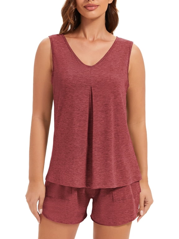 Women Pajamas 2 Piece Set Soft V Neck Casual Lounge Short PJ Sets Sleepwear for Women with Pockets,S-2XL