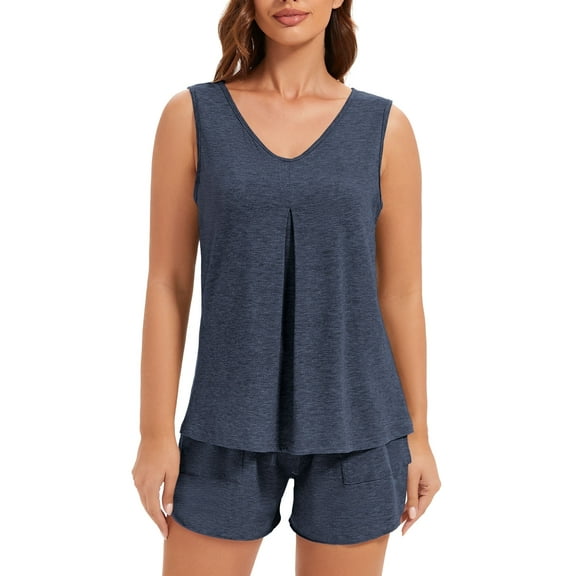 Smilooen pajamas set for woman short sleeve for woman 2 piece V Neck Summer lounge set Sleepwear,S-2XL