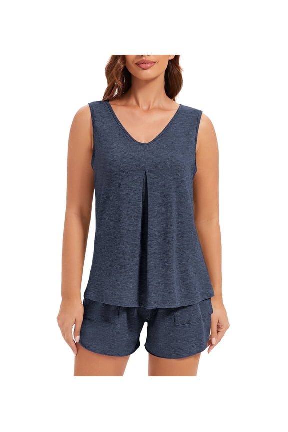 Women Pajamas 2 Piece Set Soft V Neck Casual Lounge Short PJ Sets Sleepwear for Women with Pockets,S-2XL