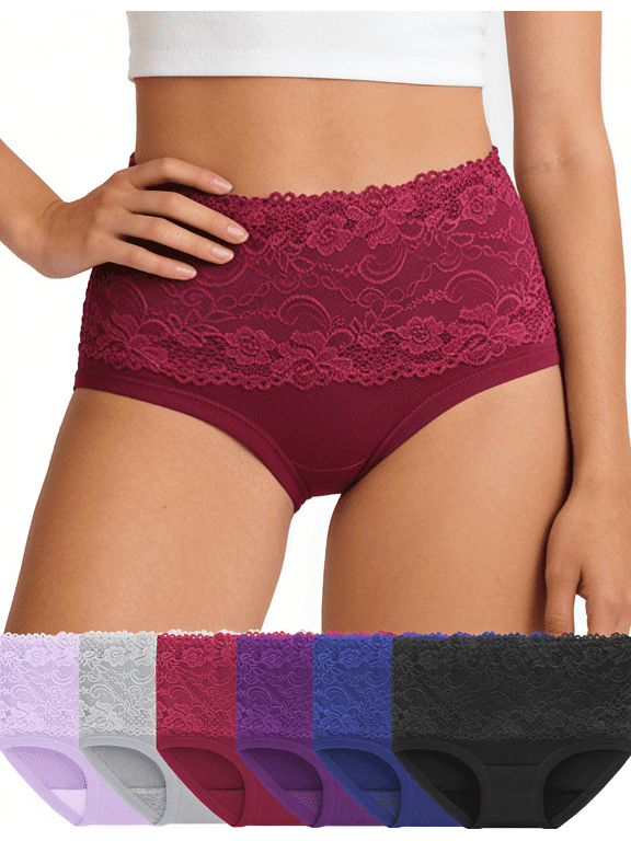 6-Pack Womens Underwear Lace Soft Stretch Full Coverage Panties for Women, Size S-2XL